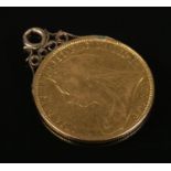 A Victoria 1893 gold double sovereign. Soldered pendant loop. 16.58g.