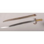 A 19th Century French chassepot bayonet, with inscription dated 1868 with scabbard. 69cm length.