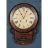 A carved Mahogany drop dial wall clock by W.F Wood Leominster. Comprising of an 8 day clock with