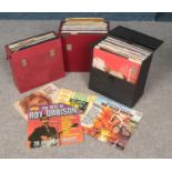 Three carry cases of LP records. Frank Sinatra's Greatest Hits, Johnny Cash at Saw Quentin, The