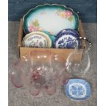 A Group of Mixed Ceramics and Glassware. To include Two Small Blue and White Plates by W.T. Copeland