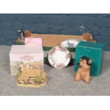 A box of miscellaneous. The Leonardo collection dog figure (boxed), David Winter Cottage (boxed),