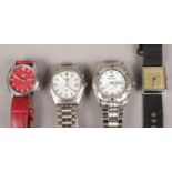 Four watches. To include a Swiss made Art Deco style watch, a Seiko Kinetic stainless Steel (5M42-