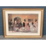 After Jessica Hayllar, a large gilt frame print, interior scene. 51cm x 77cm.