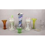 A group of glass wares. Murano vase, lustres etc