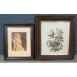 Two framed pictures. Comprising of a picture of The 'Madonna' & nesting birds. Madonna: H:24cm, W: