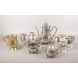 A group of Silver plate wares. Goblets, Coffee pot, tankard etc.
