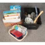 Two boxes of miscellaneous. Includes bone china, jigsaw puzzles, The Journal Tramway Museum