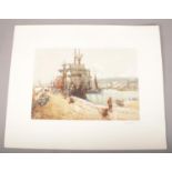 A Frank Mason unframed print, harbour scene, signed in pencil by the artist.