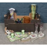 A Box of Assorted Ceramics and Coloured Glassware. To include: Maling 'Springtime' Trinket Set,