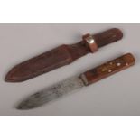 A Green River knife with sheath with inlaid Lignum Vitae handle by Jonathan Crookes, Sheffield,