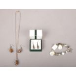 A pair of boxed Sterling Silver earrings (925) together with a small selection of costume jewellery.