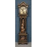 A Portugese Reguladora lacquered longcase clock. With floral decoration.