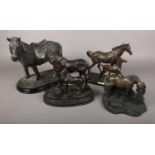 A collection of bronzed composite horse figures. Includes Juliana Collection, Regency Fine Arts