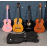 Four acoustic guitars. To include two full sized and two children's. All named, Almeria, Encore