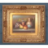 A gilt framed oil on canvas, still life, signed indistinct. 18cm x 23cm.