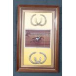 A framed horse racing display. Includes photo finish from Wolverhampton 2000, Jack To A King, with a