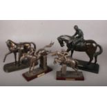 Four bronzed composite horse racing figures. Includes Juliana Collection, Tupton, Desert Orchid