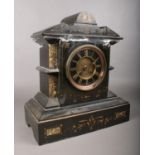 A 19th Century slate and marble two hole mantle clock. H: 34.5cm, W: 31cm, D:15.5cm. Condition. Some