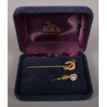 Two Yellow Metal Stick Pins. Includes An Example in the Form of a Horseshoe and Riding Crop (