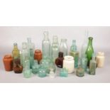 A group of vintage glass bottles & stoneware. Andrew & Atkinson, Hyde, Joseph Wood Manchester,