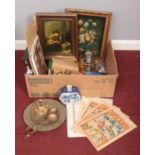 A box of Assorted Items. To include Two framed prints, Several Copies of 'Wizard' Magazine from