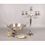 A small quantity of mostly metalwares. To include an electroplated punch bowl with stag head