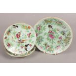 Three Nineteenth Century Cantonese Plates, decorated with Birds and Flowers, with Gold Gilt