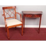 A Mahogany Single Drawer Side Table, along with a Yew-wood Arm Chair.