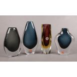 Four pieces of art glass. To include two Swedish Orrefors vases a Murano glass vase and one
