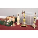 Two boxes of assorted table lamps.