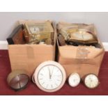 Two boxes of assorted clocks. Smiths, Metamec, Westclox etc