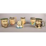 A group of ceramic character jugs. Kingston Pottery Charles 1st, Henry I etc