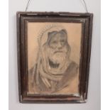 A late 19th Century Framed Sketch depicting a Pilgrim/Traveler. Signed and Dated by the artist.