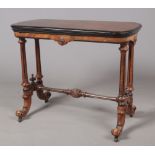 A Victorian burr-walnut veneered card table, with rectangular fold-over top and rounded corners,