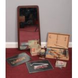 A box of miscellaneous. A child's carpenter set, Dahle 77 pencil sharpening machine (original