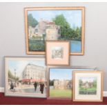 Roy Merrington, five framed oils and watercolours, landscape scenes.