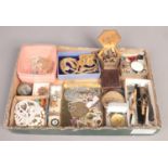 A large card tray of costume jewellery. To include a casket of twenty two dress rings, necklaces and
