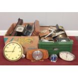Two boxes of assorted quartz clocks. Westclox, Smiths Metamec, etc