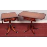 A Pair of William Bartlett Mahogany Drop Leaf Sofa Tables; brass caps to the end of the legs.