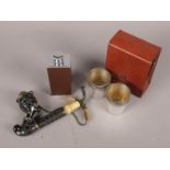 A Bruyere Garantie Pipe, with Travelling Hip Flask and Cups.