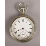 An Elgin Openface Pocketwatch, with signed dial and bold black Roman Numerals. Seconds on Subsidiary