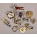 A quantity of vintage jewellery. Including mourning brooch, locket, blue paste set necklace, etc.