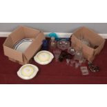 Two boxes of miscellaneous. To include 'Meakin' meat plates, 'Crownford' tureens, and an