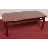A Rectangular Mahogany Coffee Table with Rounded Edges. Dimensions: W: 111cm, H: 42cm, D: 55cm.