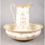 A Ducal Crown ware wash bowl and large jug. Decorated in the Verona pattern. Jug: H:35.5cm, Bowl: D: