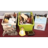 Two boxes of miscellaneous. Including Singer sewing machine, boxed Leonardo collection teapot,