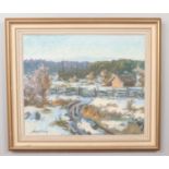 Astrid Setterwall Ångström, a framed oil on canvas, winter rural landscape. 45.5cm x 54.5cm.