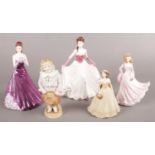 Five Coalport and Royal Worcester Figurines. To include 'Sarah', 'Thinking of You' and 'Happy