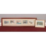 Two framed pictures. To include five large 'Wintertime' stamps and a small original framed
